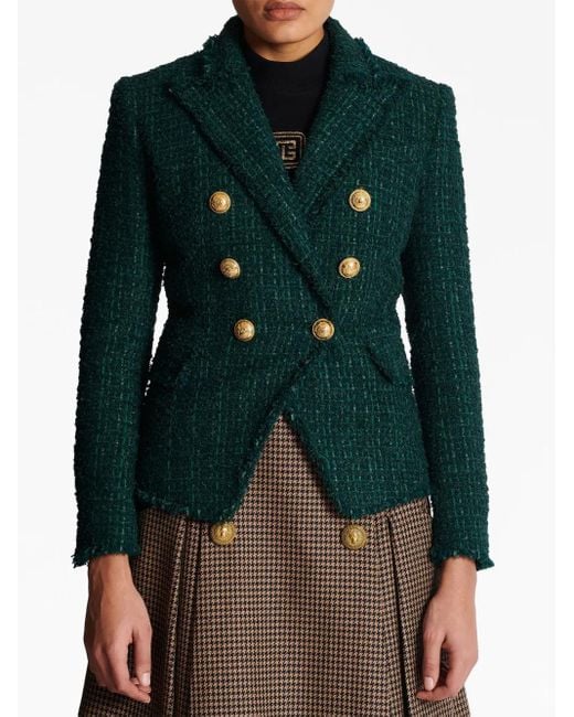 Blazer de tweed Balmain de color Green