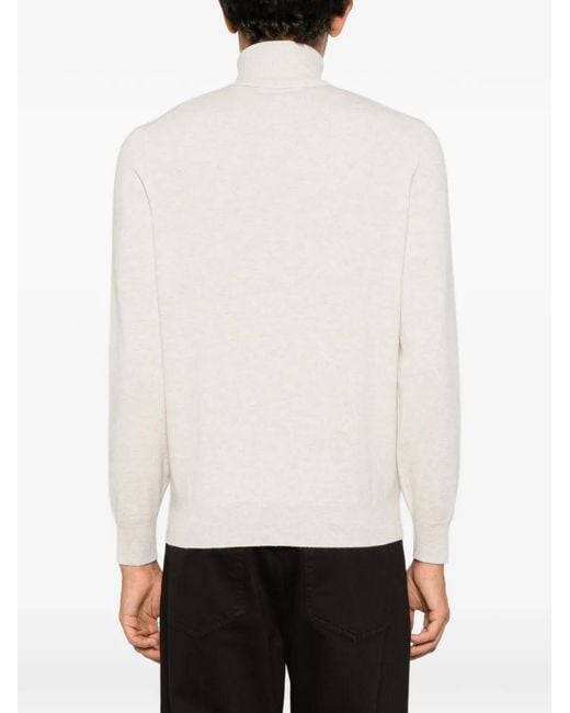 Brunello Cucinelli White Roll-Neck Cashmere Sweater for men