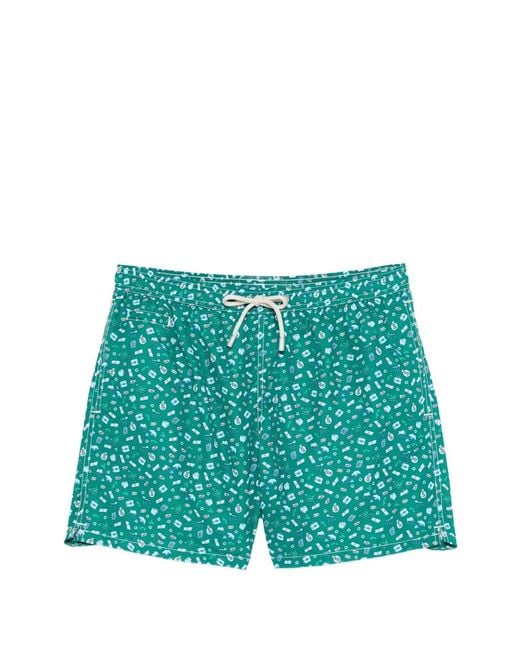 Mc2 Saint Barth Green Printed Swim Shorts for men