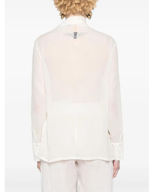 Fabiana Filippi White Tied-Neck Sheer Blouse