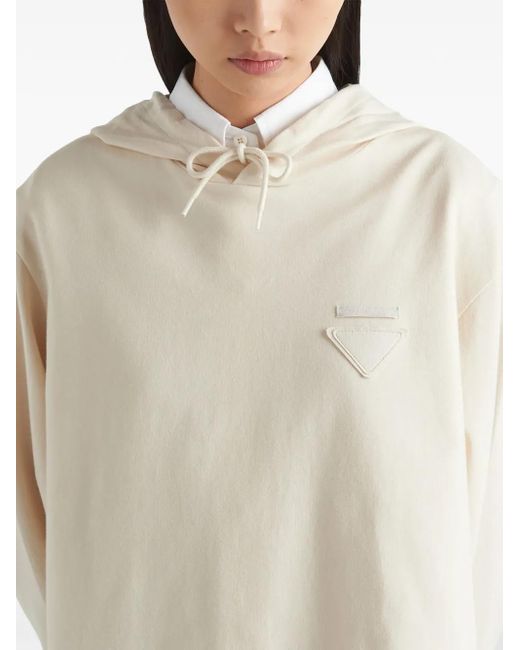 Prada White Triangle-Logo Fleece Hoodie Dress