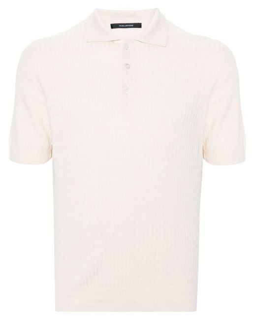 Tagliatore White Ribbed-knit Polo Shirt for men