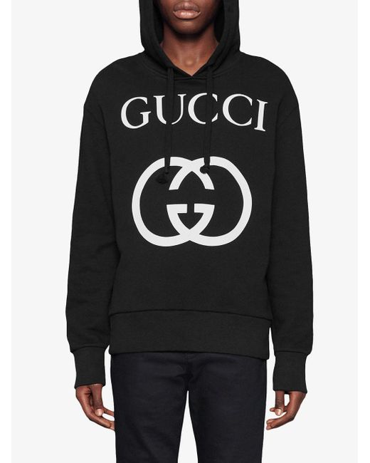 Gucci Cotton Hooded Sweatshirt With Interlocking G in Black for Men - Lyst