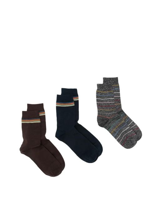 Paul Smith White Artist Stripe Three-Pack Socks