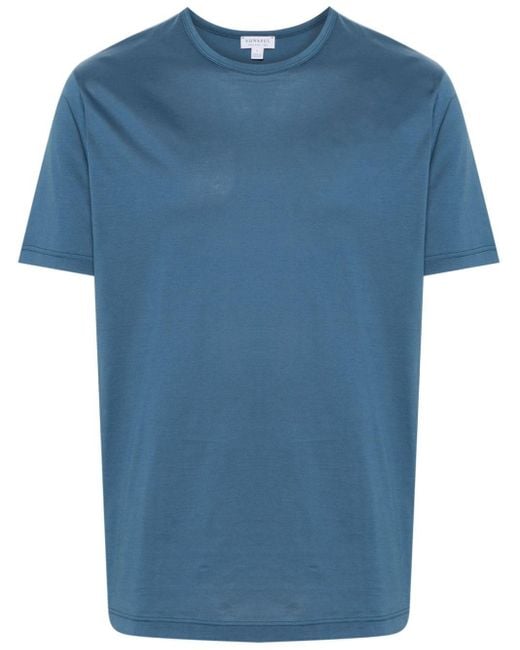 Sunspel Blue Plain Cotton T-shirt for men