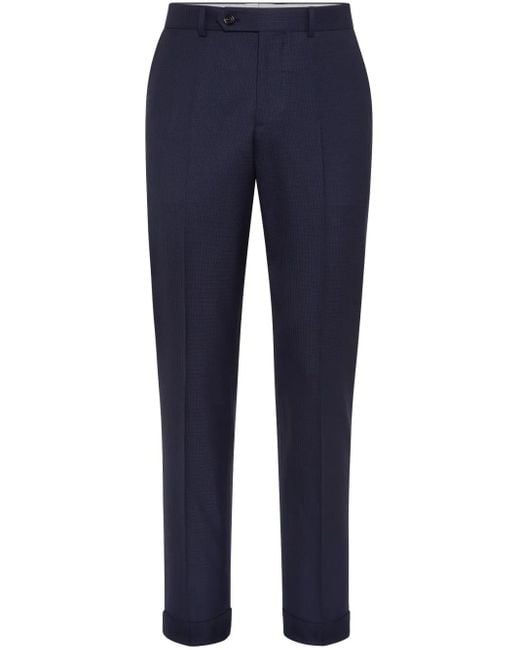 Brunello Cucinelli Blue Tapered-Leg Wool Trousers for men