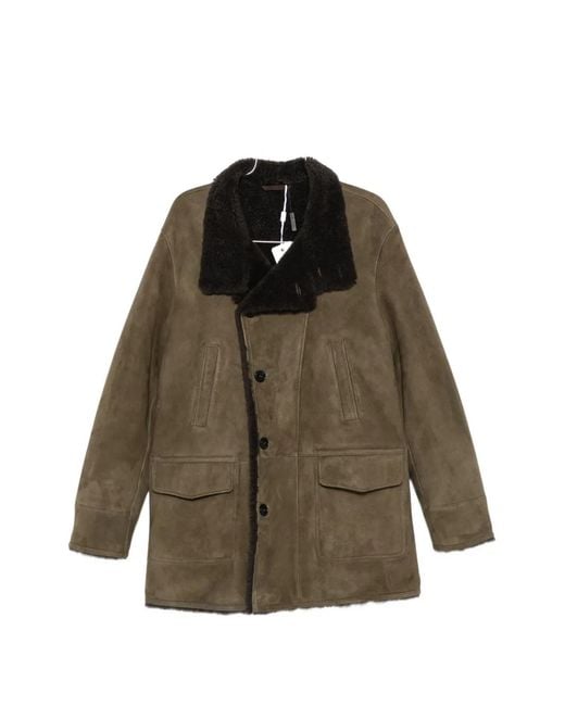 Manzoni 24 Brown Shearling-Collar Button-Up Coat for men