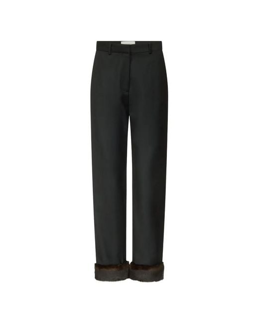 Loulou de Saison Black Haden Faux Fur-Trim Wool Trousers