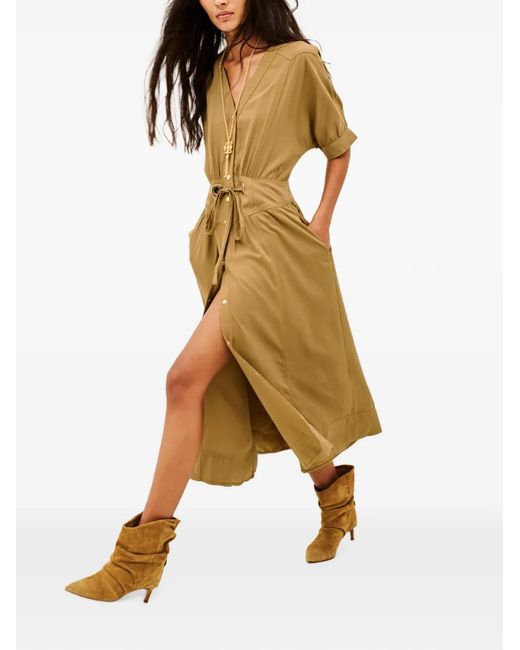 Ba&sh Natural Parisa Drawstring-Waist Flared Midi Dress