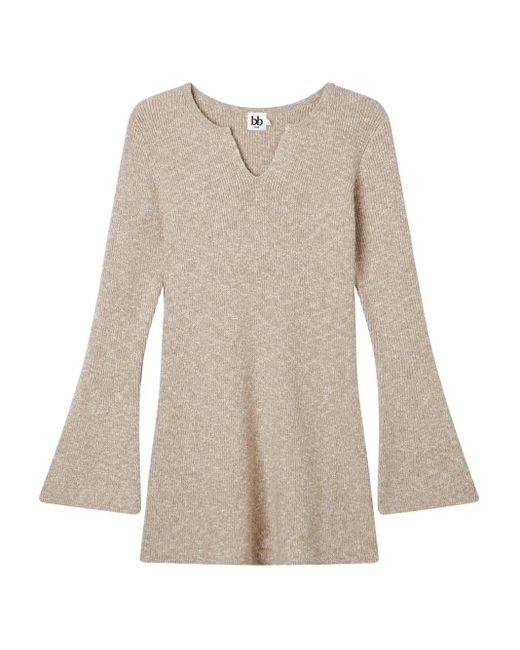 B+ AB Natural Flared-Sleeve V-Neck Mini Dress