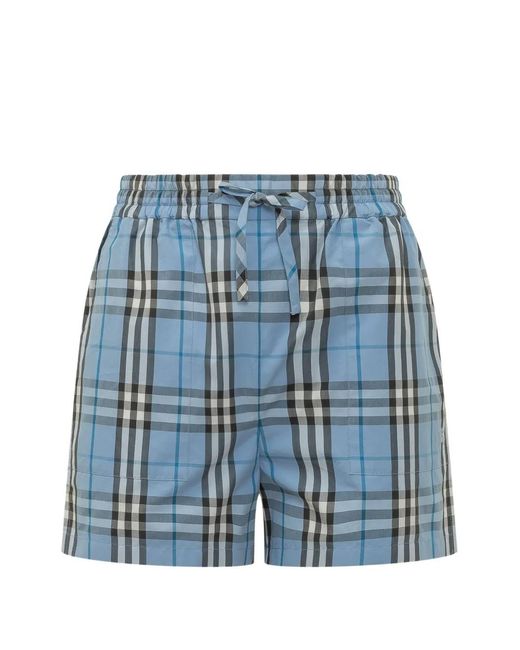 Burberry Blue Check-Pattern Drawstring Shorts