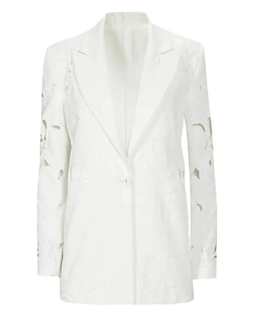 Costarellos White Neff Floral-Lace Cut-Out Blazer
