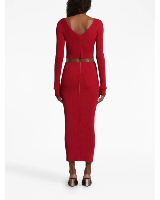 Marni Red Ribbed Pencil Skirt