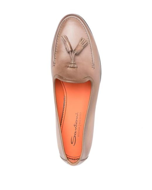 Santoni Brown Andrea Tassel Leather Loafers for men