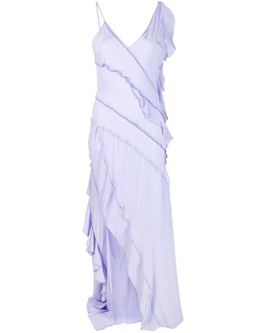 Victoria, Victoria Beckham Purple Asymmetric Ruffled Silk Maxi Dress
