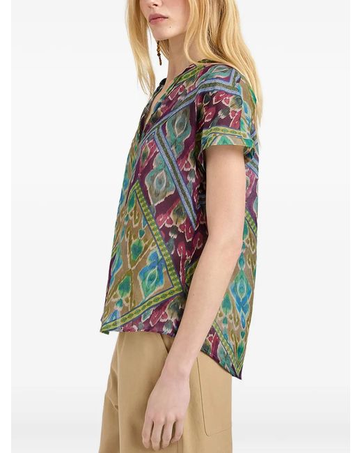 Momoní Green Blouse Imprimée En Voile De Coton