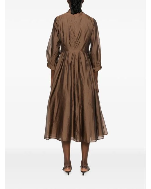 Max Mara Brown Crystal-Embellished Pleated Midi Dress