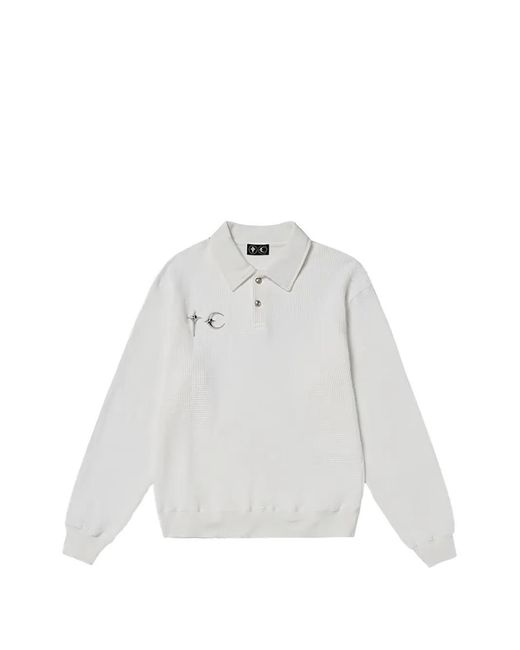 THUG CLUB White Logo-Detail Long-Sleeve Polo Shirt for men
