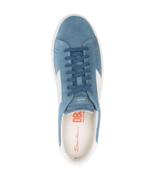 Santoni Blue Double Buckle Suede Sneakers for men