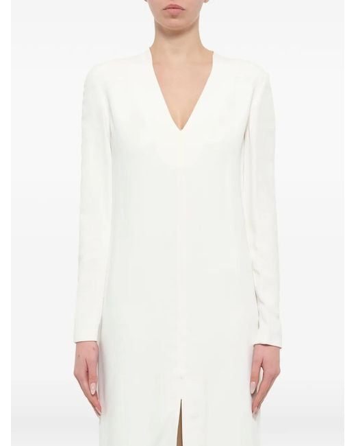 Lanvin White V-Neck Front-Slit Maxi Dress