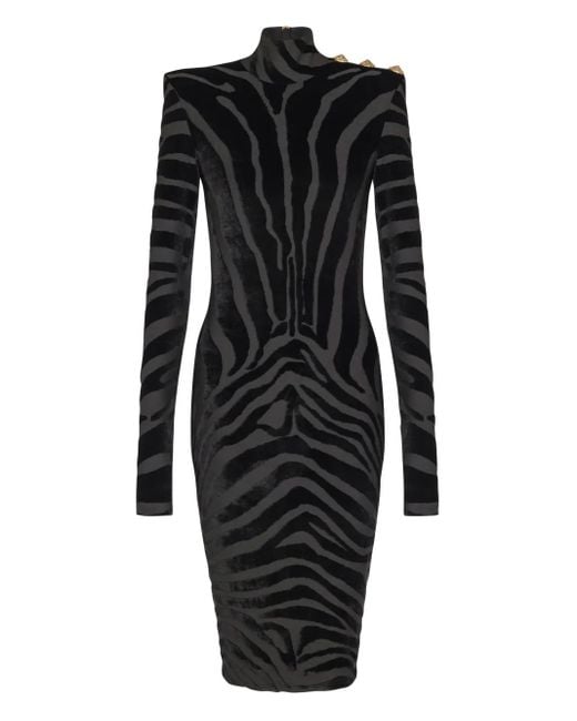 Balmain Black Zebra-Print Midi Dress