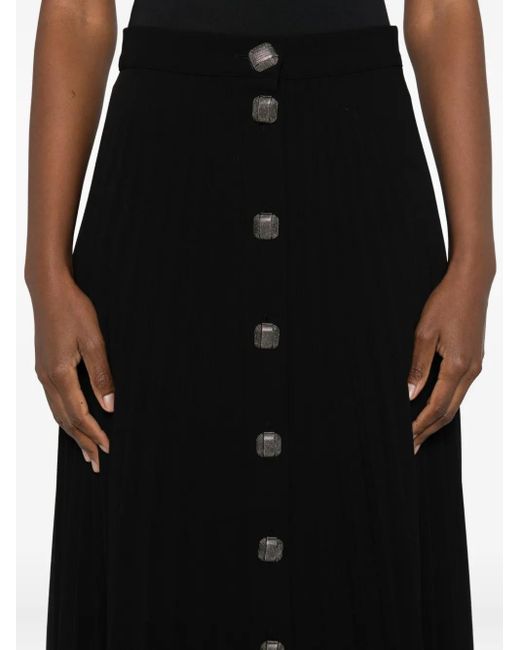 Nissa Black Button Midi Skirt