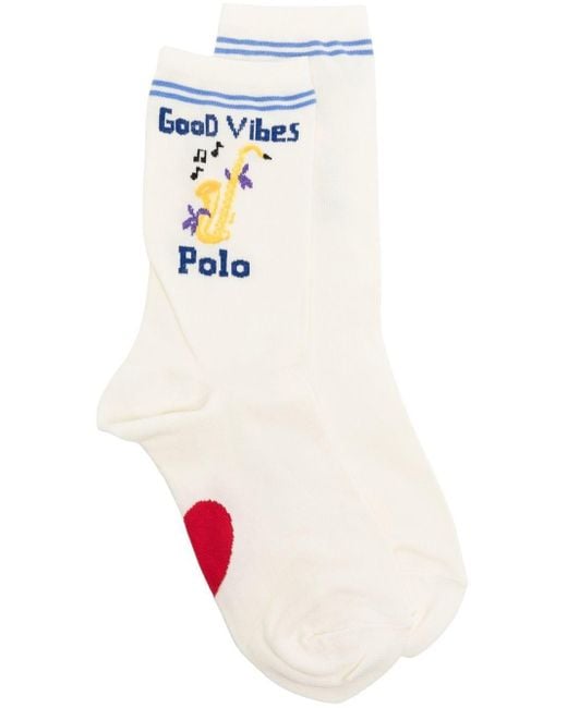 Polo Ralph Lauren White Good Vibes Ankle Socks