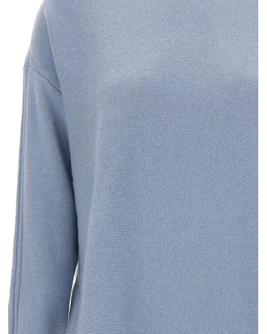 Elena Miro Blue Ribbed-Detail Wool Sweater