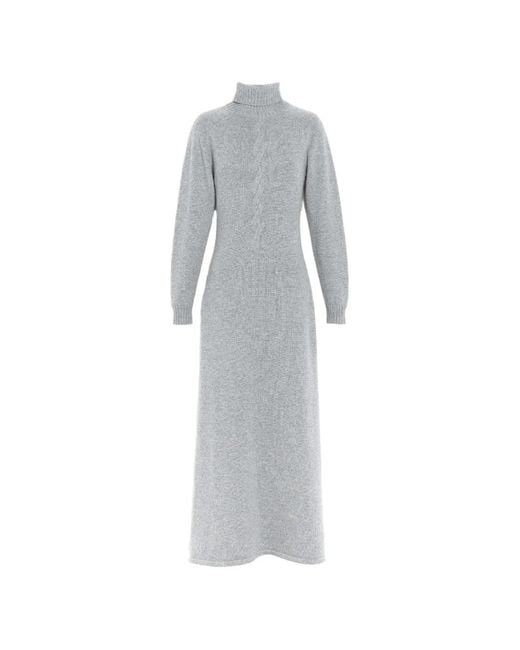 Barrie Gray Maxi Cable-Knit Roll-Neck Dress