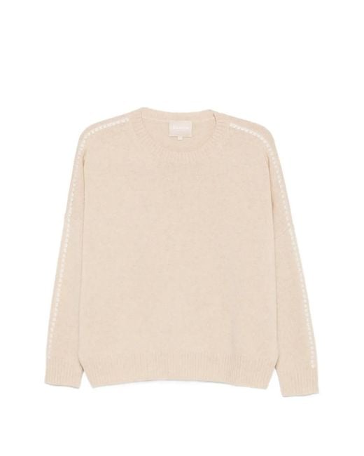 Kujten Natural Amelina Whipstitch-Trim Sweater