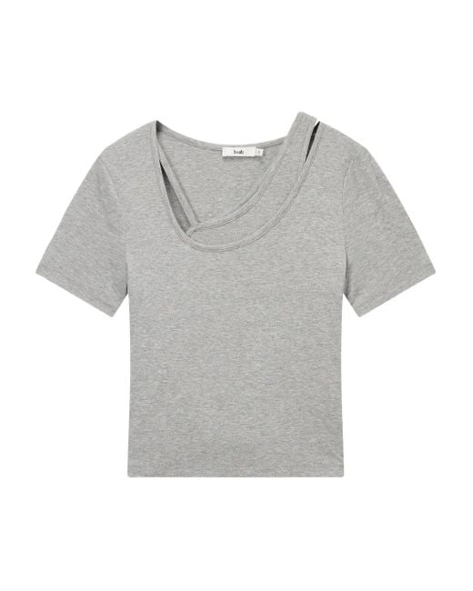 B+ AB Gray Asymmetric-Neckline T-Shirt