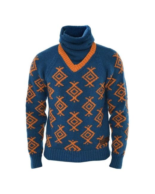 DSquared² Blue Embroidered High-Neck Sweater for men