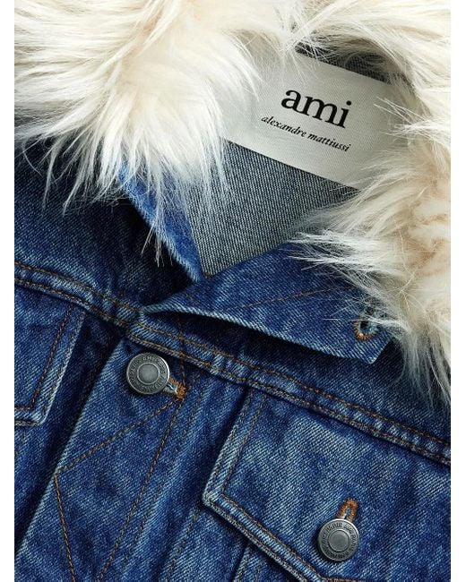 AMI Blue Furry Collar Denim Jacket