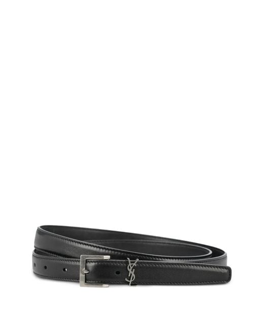 Saint Laurent Black Cassandre Leather Belt for men