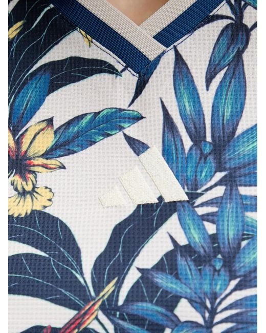 Adidas Blue X Farm Rio Floral-Print V-Neck T-Shirt
