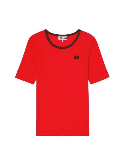 Ganni Red Logo-Detail T-Shirt