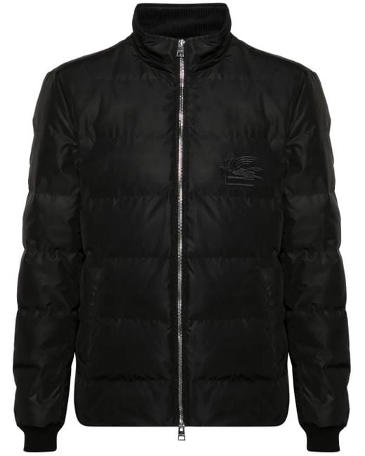 Etro Black Pegaso-Embroidered Puffer Jacket for men