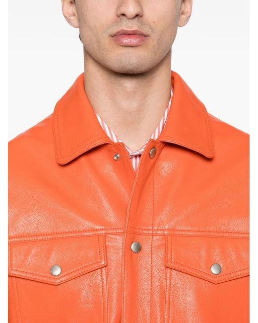 Fursac Orange Patch-Pocket Leather Jacket for men