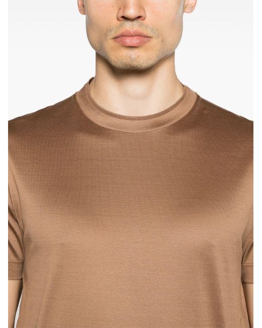 Canali Brown Crew-neck Cotton T-shirt for men