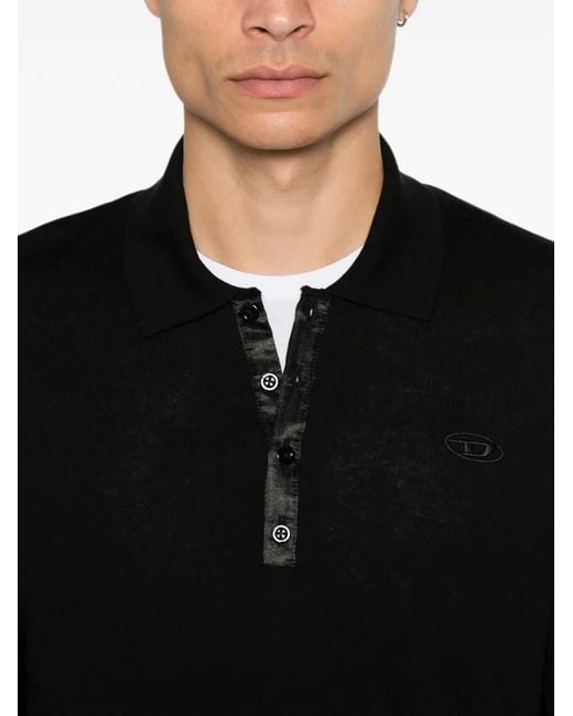 DIESEL Black K-Vilnius Logo-Patch Long-Sleeve Polo Shirt for men