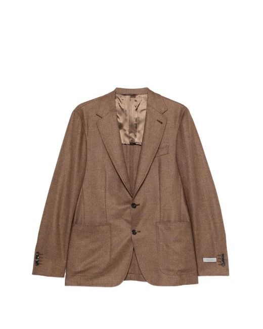 Canali Brown Single-Breasted Notched-Lapels Blazer for men