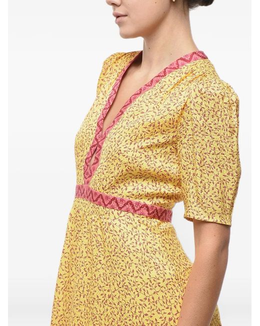 Saloni Yellow Tabitha Botanical-Print Dress