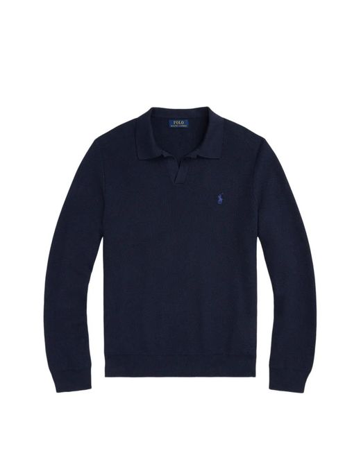 Polo Ralph Lauren Blue Pony- Embroidered Polo-Collar Sweater for men