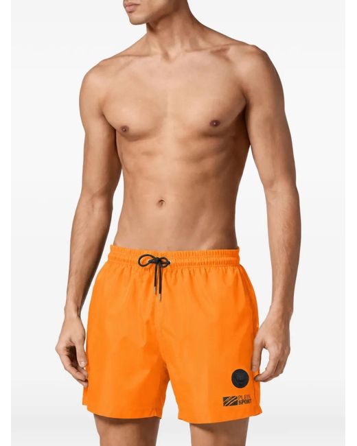 Philipp Plein Orange Logo-Patch Drawstring Swim Shorts for men