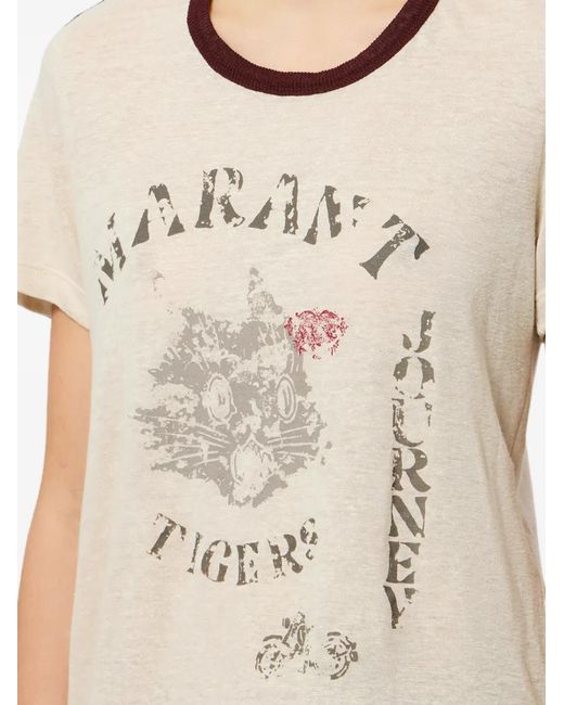 Isabel Marant Natural Printed Linen T-Shirt