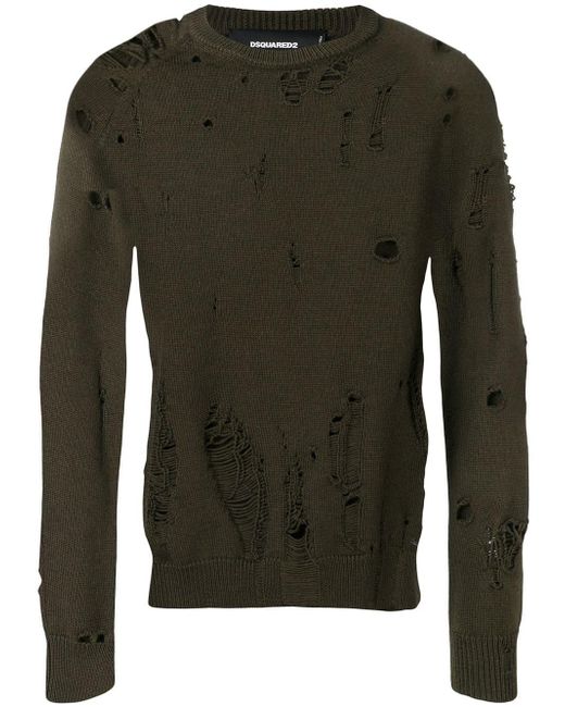 DSquared² Green Ripped Effect Jumper for men