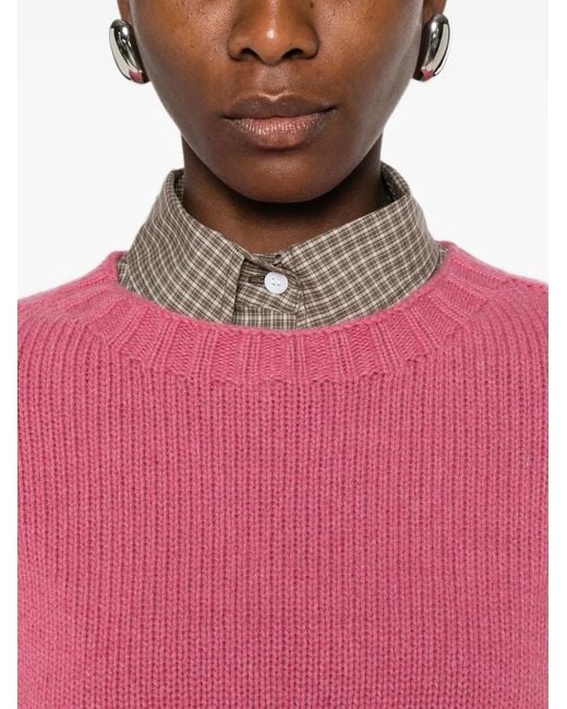 Aragona Pink Ribbed-Knit Crew-Neck Sweater