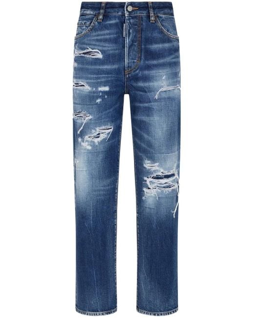 DSquared² Blue Cotton Jeans With A Ripped Design