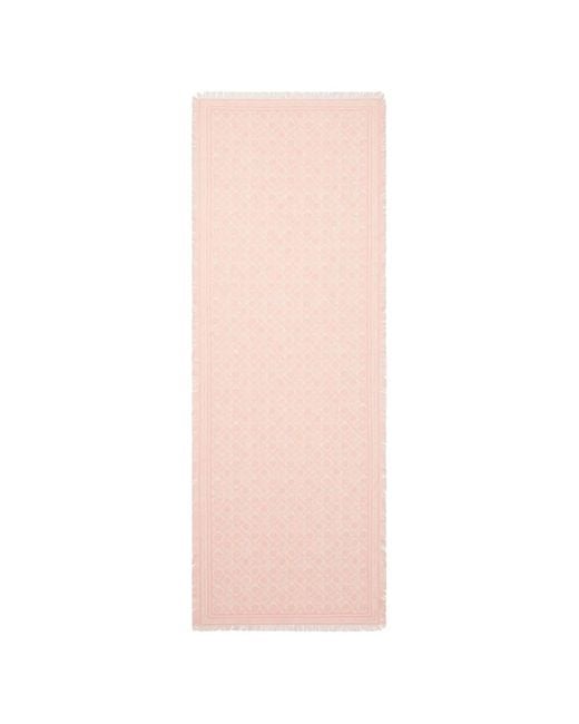 Tory Burch Pink T Monogram Floral Oblong Scarf
