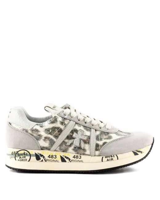 Premiata White Connie Leopard-Print Sequin Sneakers